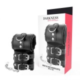 DARKNESS - BLACK ADJUSTABLE LEATHER HANDCUFFS WITH LINING, DARKNESS BONDAGE