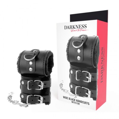 DARKNESS - BLACK ADJUSTABLE LEATHER HANDCUFFS WITH LINING foto