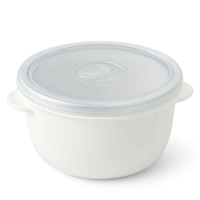 Set 3 Caserole Rotunde Cu Capac, Rezistente Pentru Cuptorul cu Microunde, Capacitate 500/1000/2000 ml, Alb