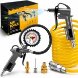 Cumpara ieftin Set 6 Piese Umflare Anvelope, Manometru 12 Bar, Pistol Suflare, Furtun Spiral 5m, Filet 1/4", pentru Auto si Bicicleta, Multicolor