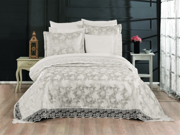 Cuvertură de pat Valentini Bianco din brocard, Nil Cream