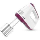 Mixer de mana Heinner HM-400BG, putere: 400w, 2 teluri si 2 carlige din inox, 6 viteze + turbo, self stand, alb/burgundy