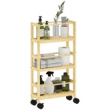 HOMCOM Cărucior de Baie cu 3 Niveluri cu Lamele și Roți 36x15x73 cm Culoare Lemn | Aosom Romania