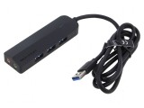 Hub USB 3.0 Plug and Play, LED indicator, negru, cablu 1m, Vention