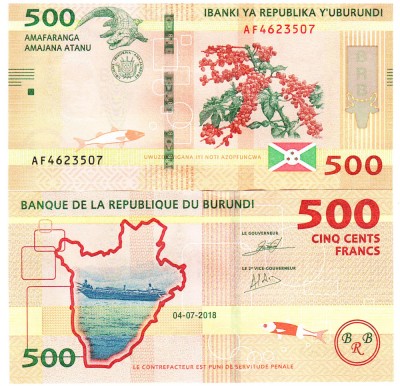 Burundi 500 Franci 2018 P-50 UNC foto