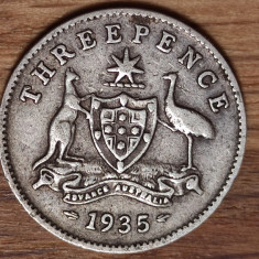 Australia - moneda colectie argint threepence - 3 pence 1935 -George V- superba!