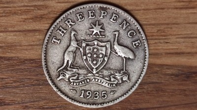 Australia - moneda argint sterling threepence - 3 pence 1935 -George V- superba! foto