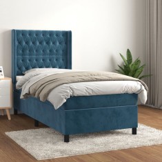 vidaXL Pat box spring cu saltea, albastru inchis, 100x200 cm, catifea foto