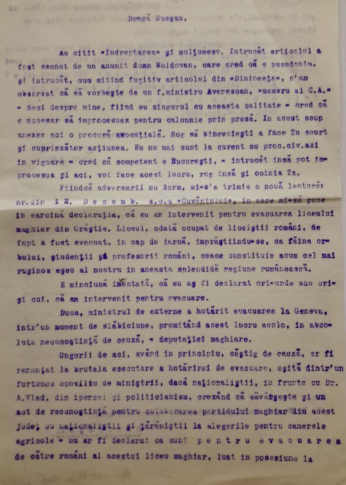 Autograf PETRU GROZA: Scrisoare semnată către avocatul Constantin Bucșan, din anul 1925