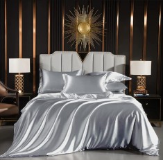 Set Lenjerie de Pat, Satin, 200 x 200 cm, + Set 2 Fata de Perna 80 x 80 cm, Gri Deschis - CN