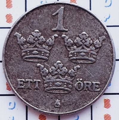 1074 Suedia 1 ore 1917 Gustaf V (1907-1950) varianta de fier km 789 foto