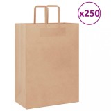 vidaXL Pungi de h&acirc;rtie 250 buc cu m&acirc;nere maro 32x17x44 cm