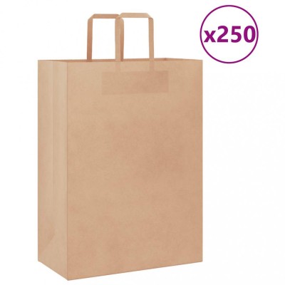 vidaXL Pungi de h&amp;acirc;rtie 250 buc cu m&amp;acirc;nere maro 32x17x44 cm foto