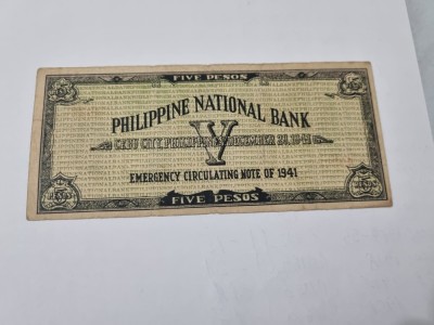 bancnota filipine 5 p 1941 cebu foto