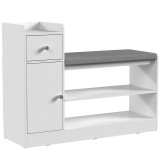 HOMCOM Bancă pentru &icirc;ncălțăminte cu pernuță, sertar și rafturi deschise bancă de hol 90x29,8x67,8cm Alb | Aosom Romania