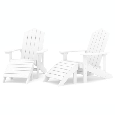 Scaune de gradina Adirondack cu taburete, 2 buc., alb, HDPE foto