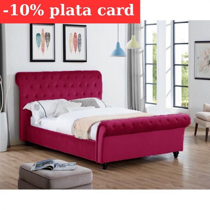 Pat Silver 180x200 cm Tapitat Catifea Magenta Somiera Inclusa (cod AF 3409)