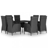 Set mobilier gradina, 9 piese, negru, poliratan, lemn acacia