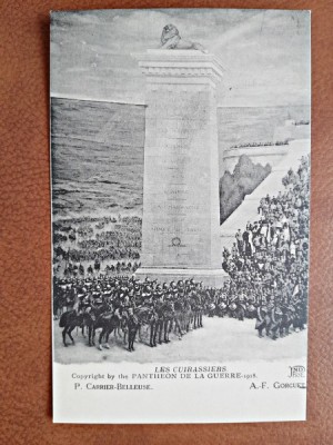 Carte postala, Les Cuirassiers, reproducere Pantheon de la Guerre - 1918 foto