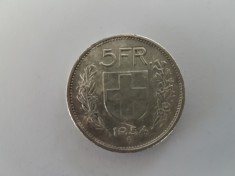 Elvetia 5 Francs 1954 Argint are 15 gr. foto