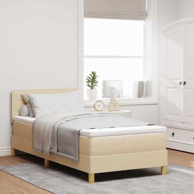 vidaXL Pat cu arcuri cu saltea cu headboard Crem 80 x 200 cm țesătură 3342322 foto