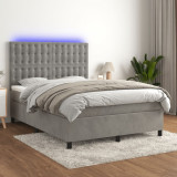 Cumpara ieftin Pat continental cu saltea și LED gri deschis 140x190 cm catifea