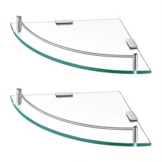 Set2 rafturi de colt pentru baie KES, sticla securizata, otel