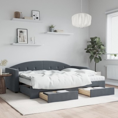 vidaXL Pat de zi cu extensie și sertare gri &amp;icirc;nchis 80x200 cm catifea foto