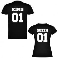 Set 2 Tricouri cuplu King 01 Bold si Queen 01 Bold, negru/alb foto