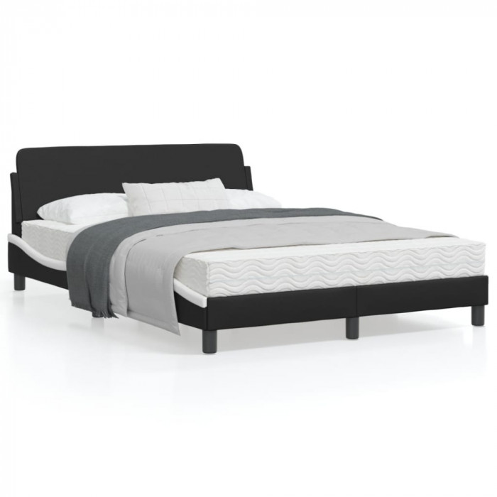vidaXL Cadru de pat cu tăblie, negru și alb,140x190cm, piele ecologică
