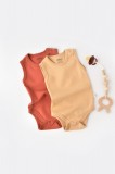 Cumpara ieftin Set 2 body-uri fara maneci bebe unisex -100% bumbac organic - Mustar/ Scortisoara, BabyCosy (Marime: 9-12 luni)