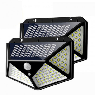 Set 2 x Lampi 100 LED cu panou solar, senzor de miscare, 600LM foto