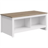 HOMCOM Masă de cafea dreptunghiulară, masă de salon modernă cu 4 compartimente deschise, 110 x 55 x 45,5 cm, stejar și alb | Aosom Romania