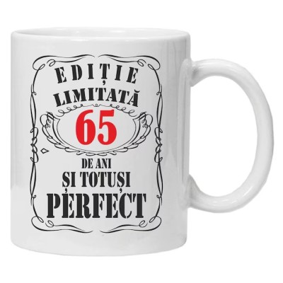 Cana alba personalizata &amp;quot;editie limitata&amp;quot;, 65 ani, INOVATIX&amp;reg;️. 330ml foto