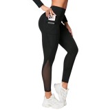 Colanti Sport cu Talie Inalta si Buzunar Lateral din Plasa pentru Telefon, Negru - S