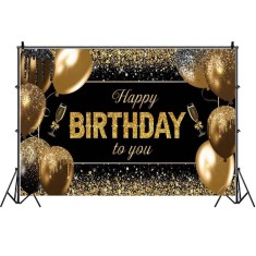Banner Tip Fundal pentru Poze, Cyrax, din Panza, 185 x 110 cm, Sfoara 6 m, Prindere in 4 Colturi, Happy Birthday to You, Negru/Auriu