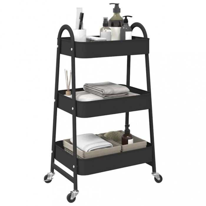 Gossi carucior de depozitare 3 niveluri negru 42x41,5x77 cm otel