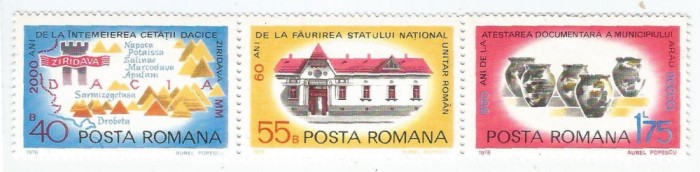 Rom&acirc;nia, LP 969a/1978, Aniversări din istoria mun. Arad, triptic, eroare, MNH