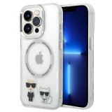 Husa iPhone 14 Pro Max Karl Lagerfeld Hardcase MagSafe, Karl &amp; Choupette Aluminium, transparent, KLHMP14XHKCT