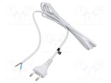 Cablu 2x0,75mm2 CEE 7/16 cu mufă PVC 3m alb 2,5A POS