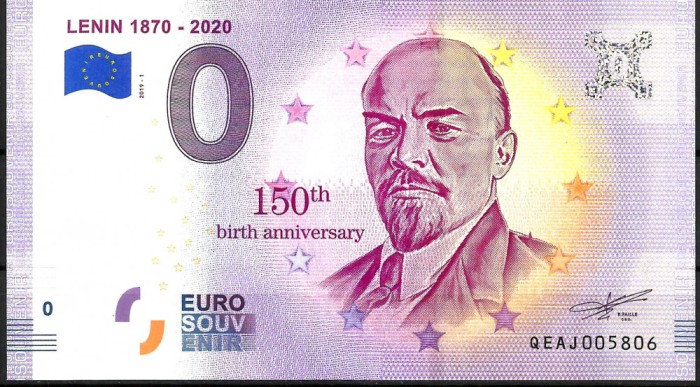 !!! 0 EURO SOUVENIR - RUSIA , LENIN , 150 DE ANI DE LA NASTERE - 2019.1 - UNC // NU TRIMIT PRIN CURIER