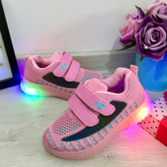 Adidasi roz cu lumini LED si scai / pantofi sport usori pt fetite 31 cod 0756 foto
