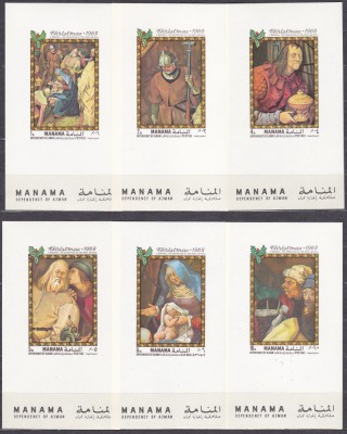 DB Arta Pictura Manama Craciun 1969 Peter Breugel 6 SS de lux MNH foto