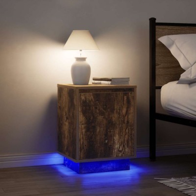 vidaXL Noptiere cu lumini LED 2 buc Stejar afumat 38x34x50 cm 861274 foto