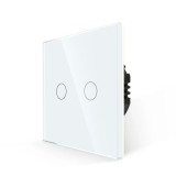 Intrerupator touch dublu cu indicator luminos, Luxion LX-ST-201G-W, incastrat, rama din sticla inclusa, alb