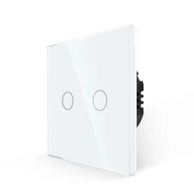 Intrerupator touch dublu cu indicator luminos, Luxion LX-ST-201G-W, incastrat, rama din sticla inclusa, alb foto