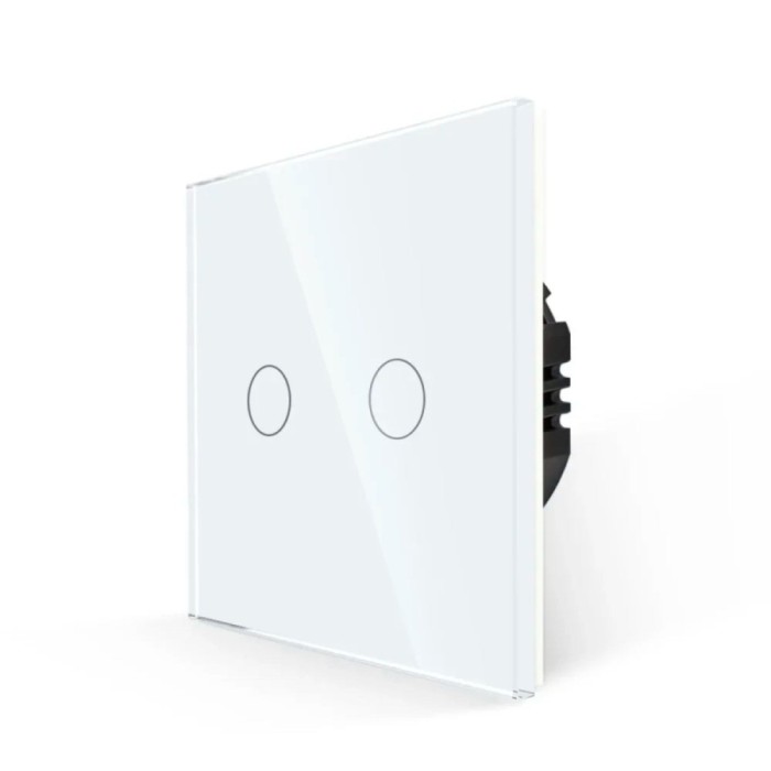 Intrerupator touch dublu cu indicator luminos, Luxion LX-ST-201G-W, incastrat, rama din sticla inclusa, alb