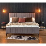 Cumpara ieftin Pat matrimonial HM Francesca, tapiterie textil, somiera inclusa, cadru metalic lemn masiv, 160 x200, gri