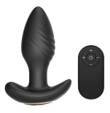 Dop Anal Remote Control Plug, 7 Moduri Vibratii, 3 Moduri Rotatii, Silicon, USB, Negru, 10 cm, Guilty Toys