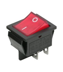 Interupator basculant 4 pini 1 circuit 16A 250V OFF-ON rosu 21.7x28.5mm foto